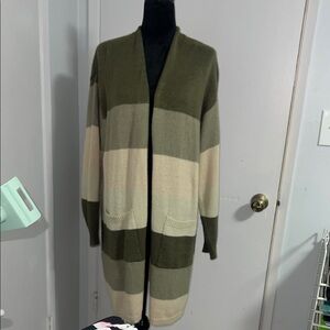 Lane Bryant Olive and Cream Striped Cardigan